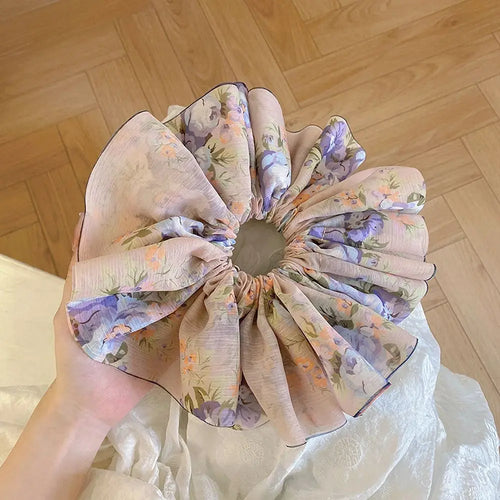 Oversized Floral Ruffled Scrunchies