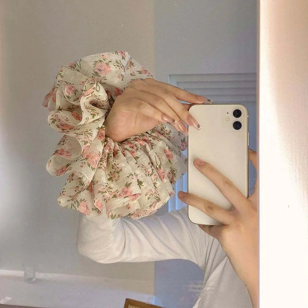 Oversized Floral Ruffled Scrunchies