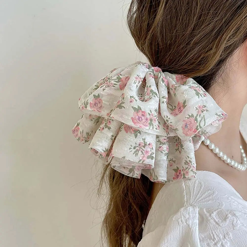 Oversized Floral Ruffled Scrunchies