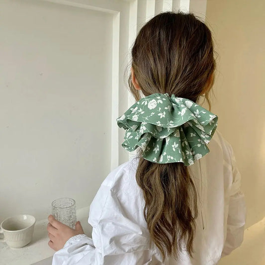 Oversized Floral Ruffled Scrunchies